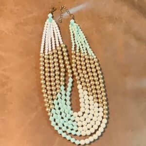 Gold-Tone White Mint Six Strand Fashion Necklace Lobster Claw Closure